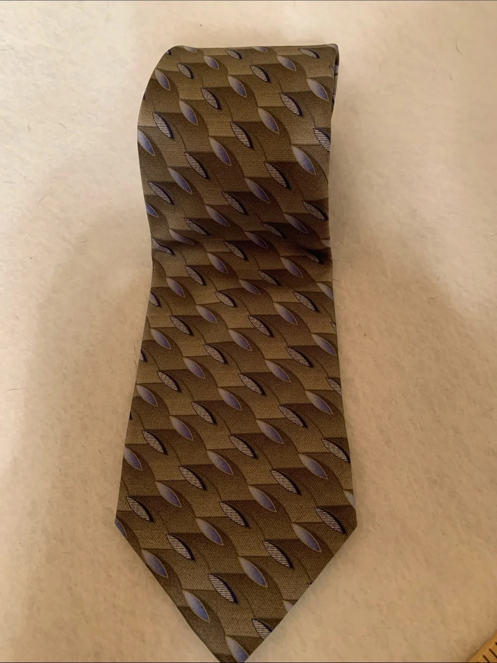 Puritan Beige Tie with Blue/Multi Color Silk Neck Tie late 90/early 2000’s